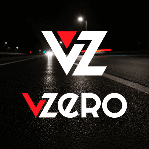 Marca VZero sobre carretera de noche, contexto de seguridad vial y movilidad conectada